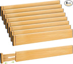 Fyvva Drawer Divider, Adjustable Bamboo Kitchen Drawer Organizer, Spring Loaded Drawer Organizer, Dresser Separators for Kitc