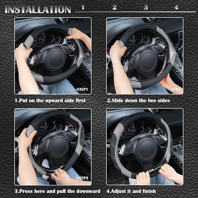 CAR PASS Line Rider Microfiber Leather Sporty Steering Wheel Cover Universal Fits for 95% Truck,SUV,Cars,14.5-15inch Anti-Sli