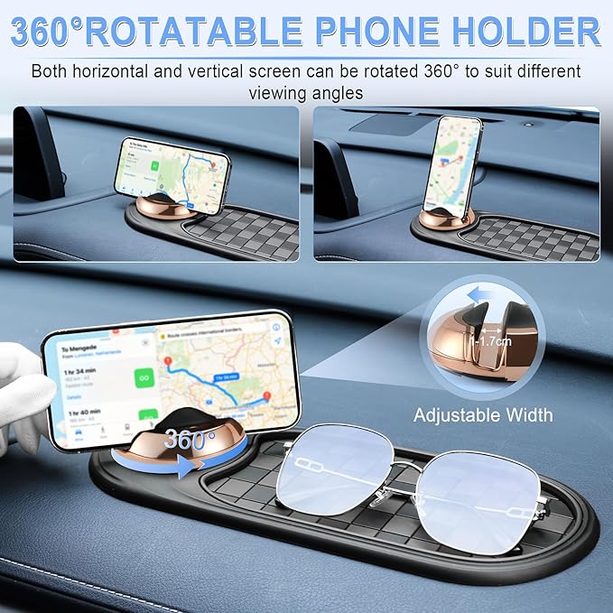 LivTee Multifunction Car Anti-Slip Mat, 360° Rotatable Multifunctional Car Dashboard Mobile Phone Holder with Temporary Parki