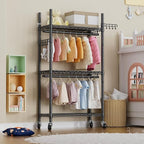 Heavy Duty Clothes Rack Rolling Garment Rack,3 Tier Adjustable Wire Shelving Clothing Racks for Hanging Clothes with Double R