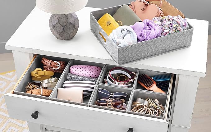 Whitmor Gray Fabric Drawer Organizer Durable Storage, 7 Pcs/Set, Total 4 Sets, 28 Pcs
