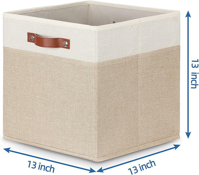 Temary Cube Storage Bins 13 Inch Fabric Storage Cubes Storage Baskets for Shelves Closet Baskets for Cube Storage with Leathe