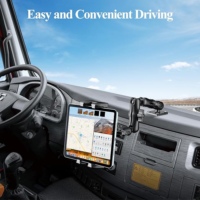 OHLPRO Tablet Mount for Truck - Heavy Duty Drill Base Tablet Holder for Car Dashboard, iPad Holder for All 5"-13" iPad Pro Samsung Galaxy Kindle fire Tablets and Car Wall etc. - 12-inch Arm