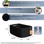 NaturalCozy 11.8"x8"x4.5” Rectangle Storage Baskets for Shelves 3 Pack | Cotton Rope Woven Small Baskets for Organizing | Sma
