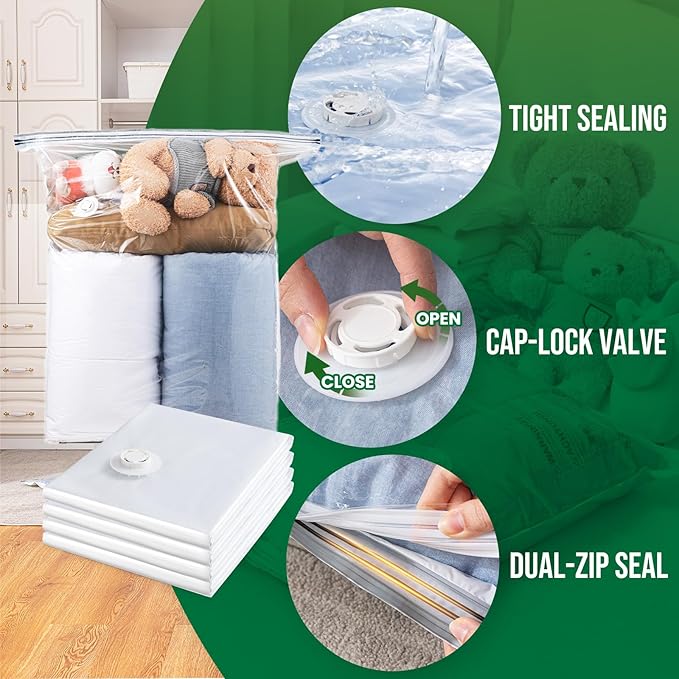 TAILI 6 Pack Vacuum Storage Bags, Jumbo Vacuum Seal Bags for Clothing (40x31 Inch), Space Saving for Bulky Bedding, Comforter