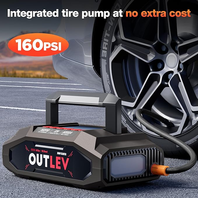 6000A UltraSafe Jump Starter with 160PSI Air Compressor, 12V Car Battery Booster, Portable Jump Box, Power Bank & Jumper Cables, LED Display, LED Light, for 10L Gas & 10L Diesel Engines