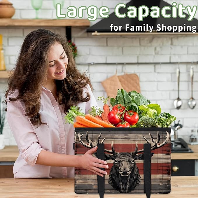 Reusable Grocery Bags Heavy Duty Shopping Bags Foldable Large Tote Bags with Long Handles & Hard Bottom
