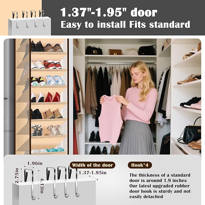 10 - Pocket Over - the - Door Hanging Shoe Organizers & Rack, Made of Sturdy 600D Oxford + Non - Woven Fabric, Space - Saving