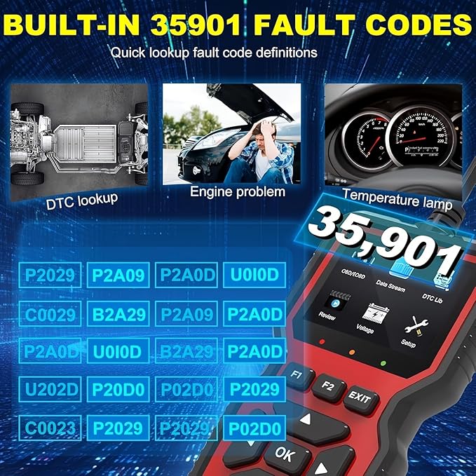 V519 OBD2 Scanner Diagnostic Tool, Car Code Reader with 35,901 Built-in DTC Lookup, Check Engine Light Reader, Live Data, I/M