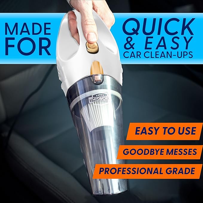 ThisWorx Car Vacuum Cleaner - Portable Handheld Mini Vacuum Cleaner W/ 16ft Cord, Bag, & Attachments - Small Vacuum for Car, 