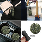 Green Camo Hunting 13 Piece Car Seat Cover Set with Steering Wheel Cover Seatbelt Strap Pad Armrest Pad Cup Coasters Key Chain Automobile Interior Sets Fit for Van Truck SUV Sedan