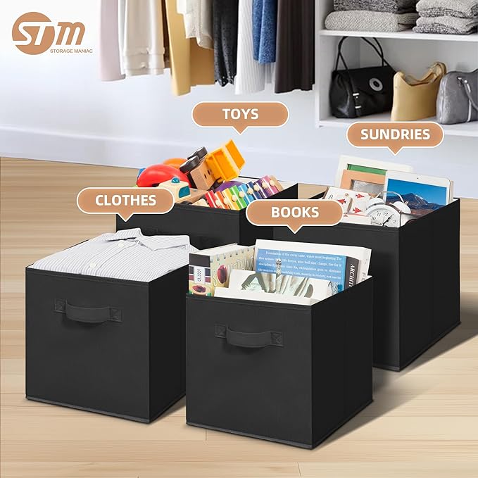 STORAGE MANIAC Storage Cubes, 11 Inch Collapsible Storage Bins with Handles, 8 Pack Fabric Foldable Bins for Organization, Du