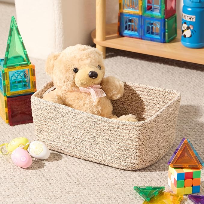 MiniArk Small Storage Baskets for Organizing | Closet Organizer Bins | Shelf Toy Basket | Woven Rope Baskets | Cube Decorativ