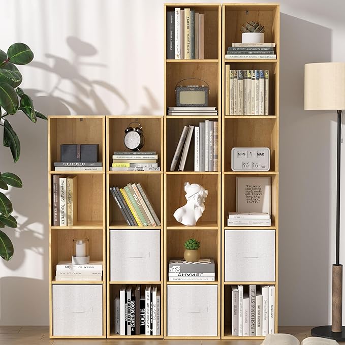 Cube Shelf Organizer, 6 Cube Oak Open Shelf, Freestanding 6-Tier Low Bookcase, DVD Shelf & Lego Display for Living Room, Bedr
