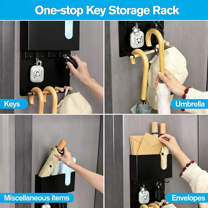 Magnetic Key Holder & Umbrella Holder for Wall, Multi-Functional Entryway Shelf for Tissues. Sturdy Hooks for Keys, Bags. Spa