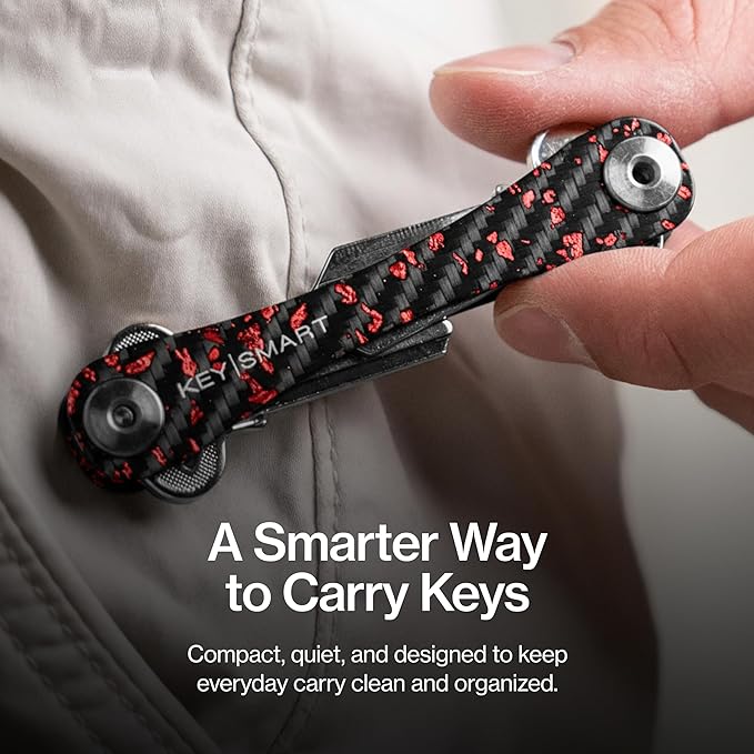 KeySmart Original Key Holder - Compact Key Organizer for Key Chain, Minimalist Clutter-Free EDC Keychains Key Ring, Red Forge