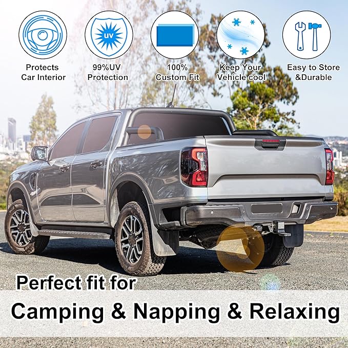 Windshield Sun Shade Foldable Full Windows Coverage Custom Fit for 2019-2024 Fo-rd Ranger Accessories Car Window Shades Block Sun UV Rays Privacy Protection 6PCS