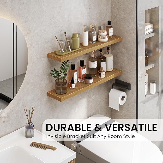 Heimlove Floating Shelves for Wall,16 inchs Shelf for Small Bathroom,Mounted Storage & Display Wood Shelves for Bedroom,Livin