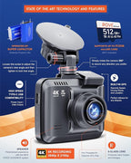 ROVE R2-4K PRO Dash Cam, Built-in GPS, 5G WiFi Dash Camera for Cars, 2160P UHD 30fps Dashcam with APP, 2.4" IPS Screen, Night