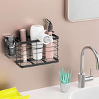 Hair Tool Organizer - Black Steel Wall Mounted Hair Dryer Holder with Removable Basket, 10.62"L x 4.33"W x 6.69"H, Ideal for 