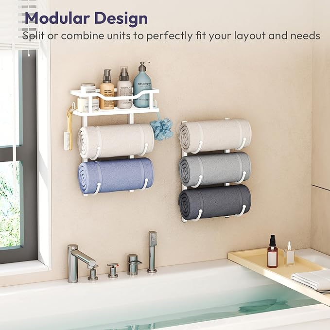 SWTYMIKI Over the Door Towel Rack - 6 Tier Towel Racks for Bathroom Wall Mounted, Towel Holder with Shelf, Hanging Rolled Tow