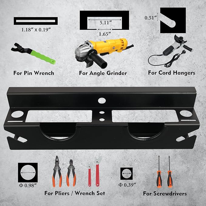 MUTUACTOR Power Tool Organizer,Heavy Duty 2 Bay Angle Grinder Stand Storage Rack,Quick Access Angle Grinder Rack,Anti-slip Po