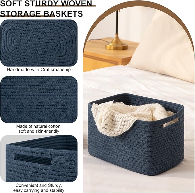 OIASKET Storage Baskets for Organizing, Woven Decorative Baskets for Shelves - Books, Towels, and Clothes, Cotton Rope Toy St