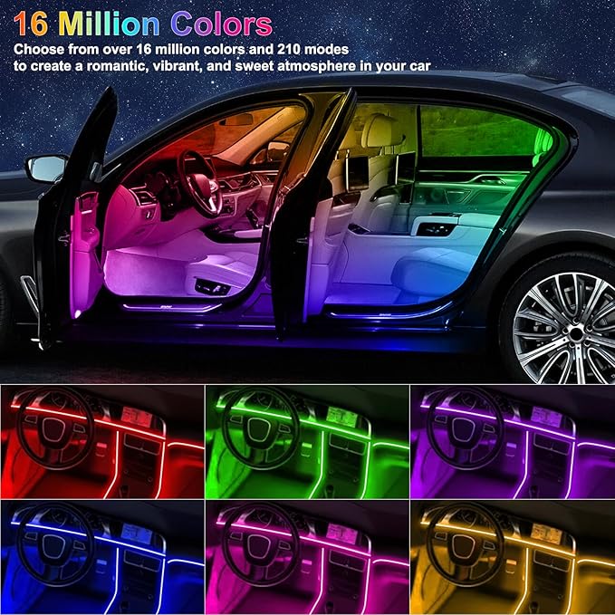 Acrylic Interior Car Lights with Wireless APP/Remote/Button Control, 10 in 1 Dreamcolor USB Car Ambient Lighting Kit 16 Million Colors Neon Strip Accessories for Vehicle Truck Inside Decorations
