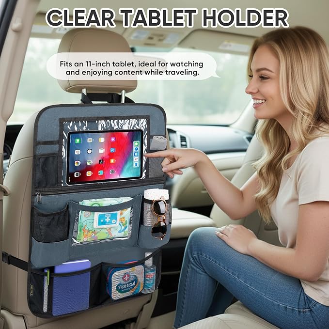 BALEINE Backseat Car Organizer, Back Seat Car Organizers and Storage, Kick Mats Back Seat Protector, Travel Accessories for Most Automotive (1 Pack, Gray)