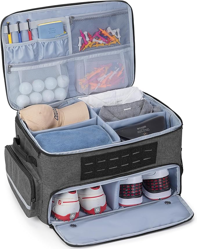Golf Trunk Organizer Storage with Separate Compartment for 2 Pair Shoes Up to US Mens 16, Golf Car Locker Organizer for