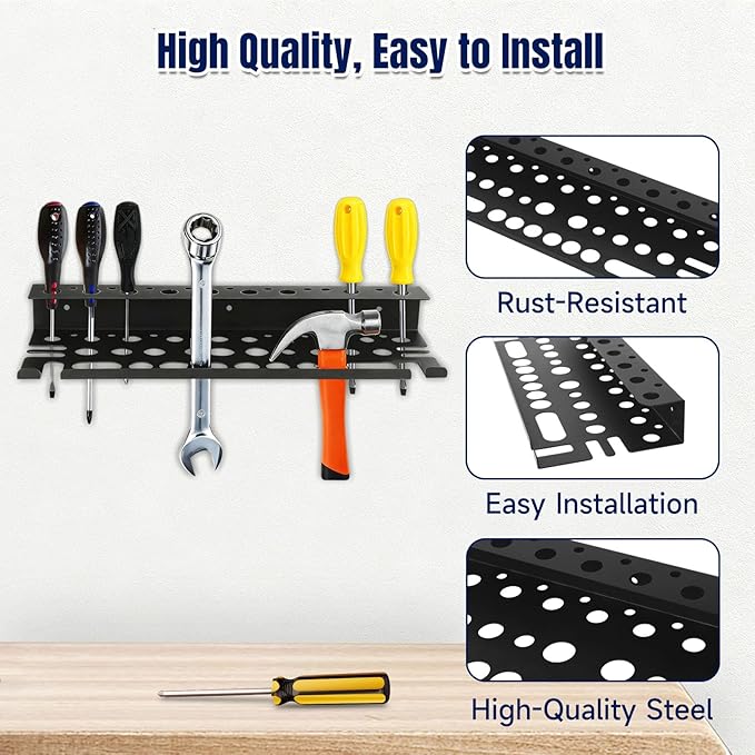 Screwdriver Organizer Wall Mount for Pliers, Screwdrivers, Garage Workshop Storage, Stores up to 43 Pliers or Small Tools, Id