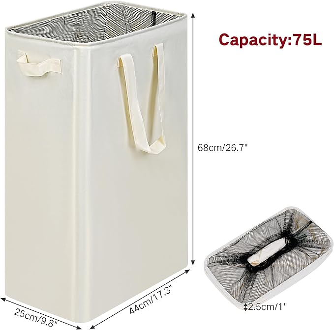 efluky Slim Laundry Basket, Narrow Laundry Hamper with Handles, Collapsible Dirty Clothes Hamper, Tall Laundry Bin for Laundr