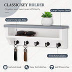 Nekon Key Holder Wall Mount, Wall Organizer Shelf with 5 Key Hooks, Room Decor for Home and Apartment Essentials, Gray and Wh