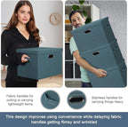 Graciadeco Large 17" 36 Quart Collapsible Stackable Storage Bins with Lids, 3 Packs Blue-Green Linen Fabric Closet Boxes with
