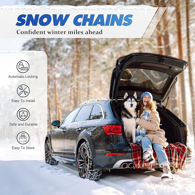 Auto-Trac Snow Chains for Car Tires Passenger Emergency Tire Chains for SUV and Car, Set of 2