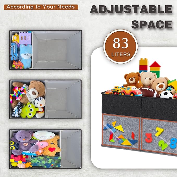 1 Pack Large Toy Storage Box with Clear Lids Collapsible Toy Organizer Chest with Adjustable Dividers Kids Storage Bin Basket