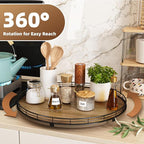 Acacia Wood 18" Lazy Susan Turntable Organizer for Table Top, Farmhouse Large Round Lazy Susan for Cabinet Kitchen Centerpiec