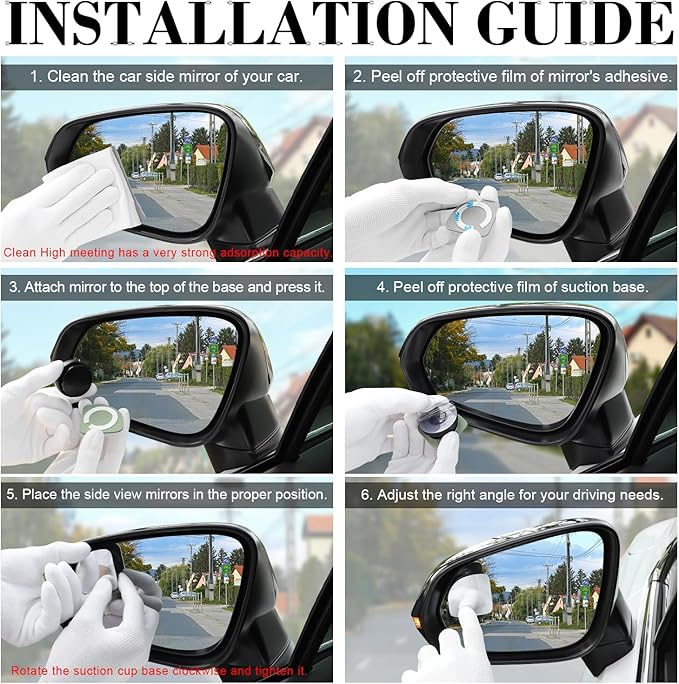LivTee Blind Spot Car Mirror, Fan HD Glass Frameless Convex Side Mirror Blindspot, Reusable 360° Wide Angle Rear View Car Mirrors with Powerful Adjustable Suction Cup - Exterior Mirrors