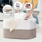 COMFY-HOMI Large Laundry for Organizing|Rectangle Cotton Rope Storage with Handles|Blanket for Living Room|Woven Laundry for 