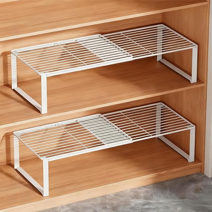 Multi-Functional Adjustable Metal Wire Shoe Rack Organizer - Stackable Shoe Storage for Closet, Extendable 15-24.4in, Retract