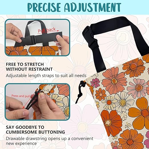Car Trash Bag Hippie Vintage Flowers Leak-Proof Car Garbage Bag with Drawstring Foldable Canvas Trash Bin with Adjustable Buckle for Car Accessories, Travelling, Camping