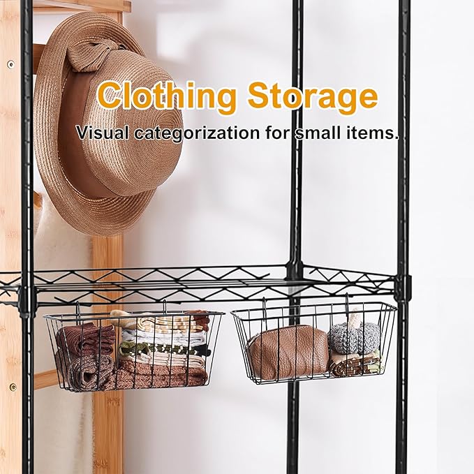 2 Pack Large Grid Wall Baskets with S-Hook - Gridwall Accessories Set Black Metal Hanging Shelf Basket Bins Organizer - Modul