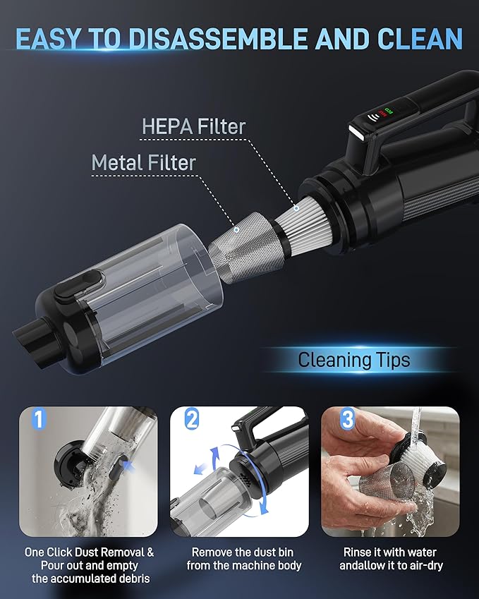 Handheld Vacuum Cordless, 18000PA Strong Suction Car Vacuum Cleaner Portable with Brushless Motor & LED Light, Hand Vacuum wi