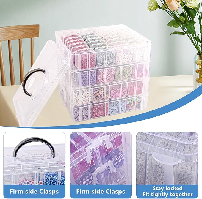 VTG Bead Organizer Box, 112 Pcs Small Organizers, 3-Tier Bead Storage Containers Portable Organizer and Storage Box Stackable