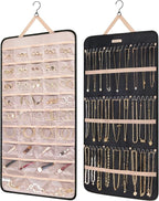 BAGSMART Hanging Jewelry Organizer Storage Roll with Hanger Metal Hooks Double-Sided Jewelry Holder for Earrings, Necklaces, 