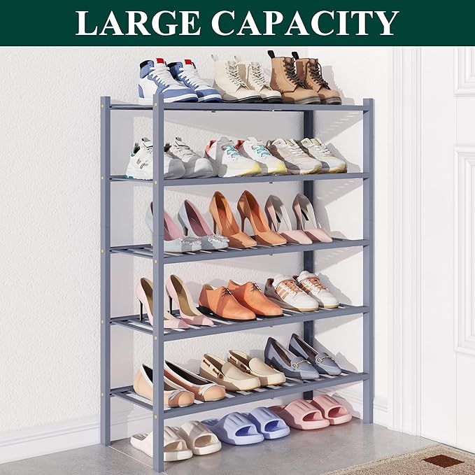 Smiry Bamboo Shoe Rack for Closet, 5 Tier Wooden Stackable Shoe Organizer, Free Standing Shoes Storage Shelf for Entryway, Fr