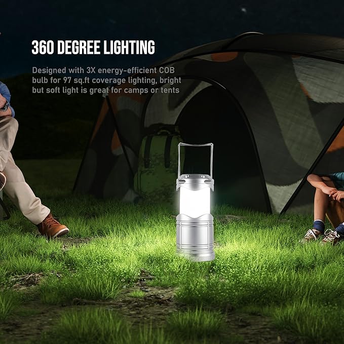 Lichamp LED Camping Lantern, 4 Pack Battery Powered Flashlight for Power Outages, Portable Collapsible Hanging Light Essentia