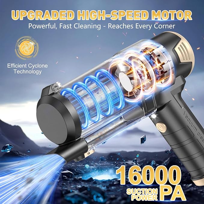 KMM Handheld Car Vacuum Cleaner, 16000PA Air Duster & Vacuum Cleaner, 120W High Power Hand Held Vacuum Cordless, Portable Vac