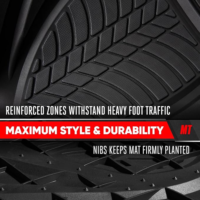 Motor Trend FlexTough Guard All-Weather Floor Mats for Cars – Black Waterproof Rubber Floor Mats, Universal Trim-to-Fit Automotive Accessories for Cars, Trucks & SUV