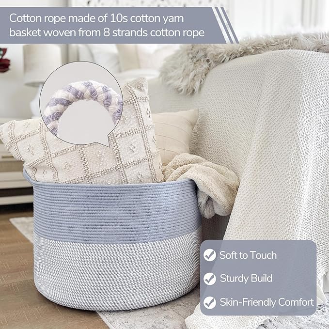 INDRESSME Large Rope Baskets - Organizing Storage, 21.7 x 13.8 Inch, Living Room, Kids, Decorative Nursery, Laundry, Towel, G